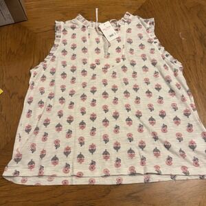 Lucky Brand Floral Sleeveless Top Large NWT Ruffle Split Neck Boho